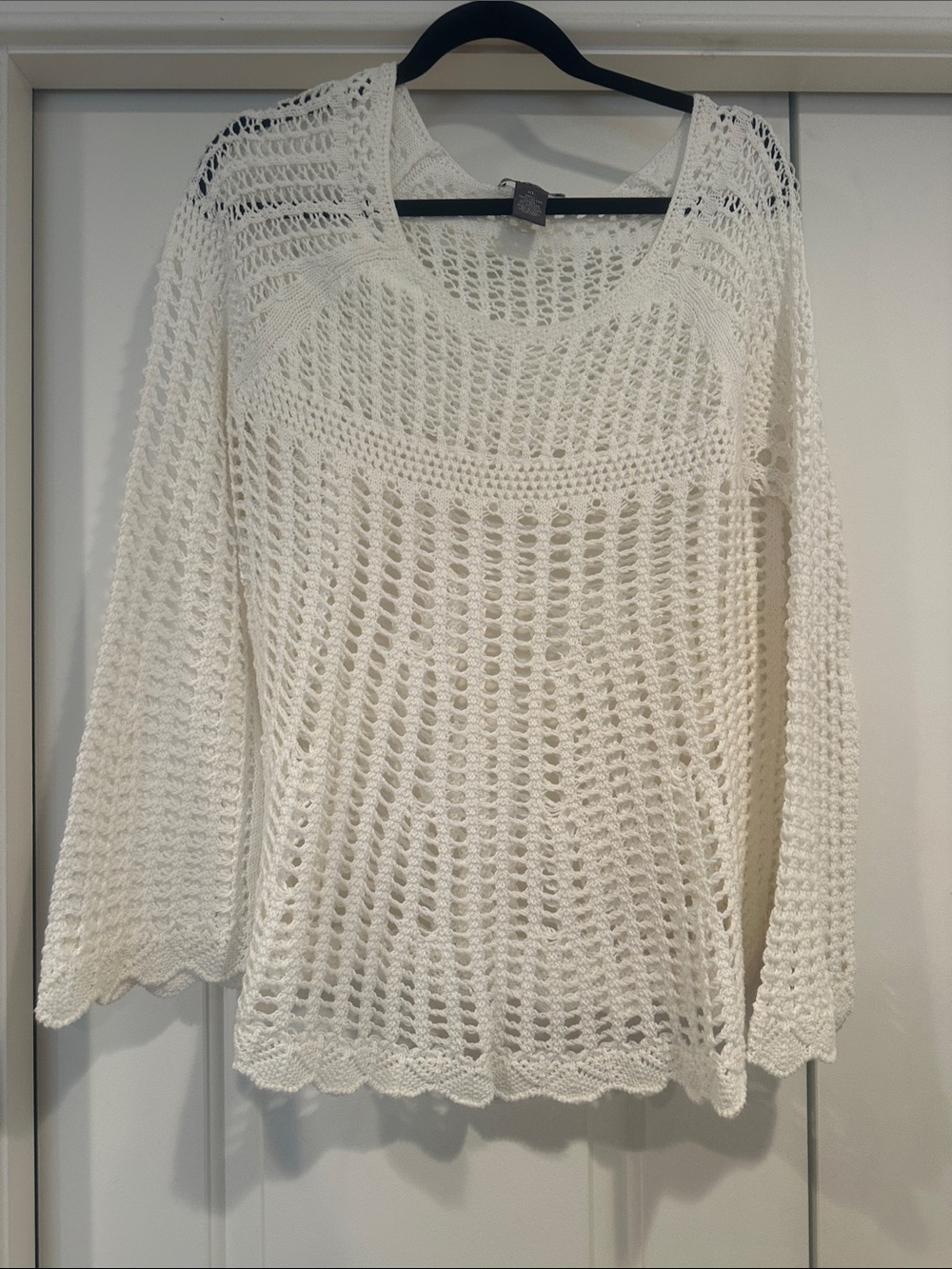 Chelsea & Theodore Open Weave Scoop Neck Sweater in Cream